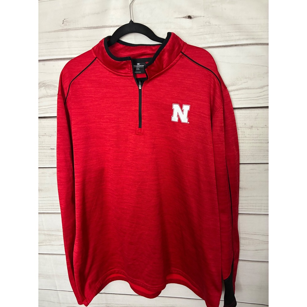 Colosseum Nebraska Huskers Mens XXL Red Quarter Zip Pullover NCAA Jacket Heather